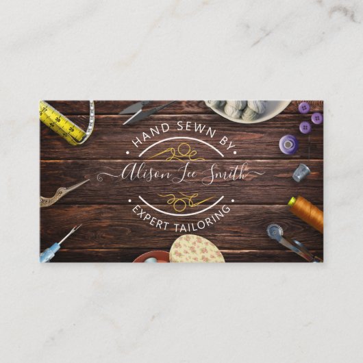 Seamstress- oder Schneiderschreibkarte Handnähte V Visitenkarte (Vorderseite)