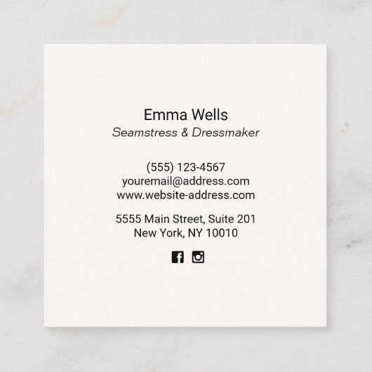 Seamstress Red Button Cushion Seamstress Quadratische Visitenkarte (Rückseite)