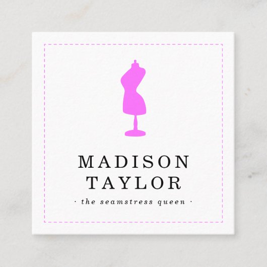 Seamstress Tailor | Pink Mannequin QR Code Weiß Quadratische Visitenkarte (Vorderseite)