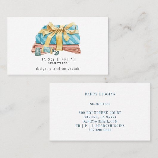 Seamstress Tailor Thimble Thread Business Card Visitenkarte (Vorne/Hinten)