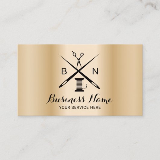 Seamstress Thread & Needles Modernes Gold Nähen Visitenkarte (Vorderseite)