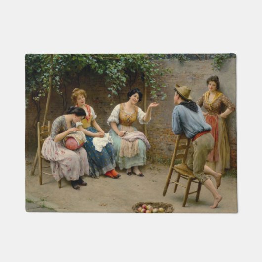 Seamstress Women und ein Junge mit einem freundlic Fußmatte (Vorderseite)