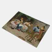 Seamstress Women und ein Junge mit einem freundlic Fußmatte (Schrägansicht)