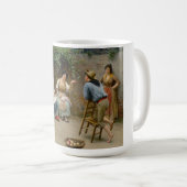 Seamstress Women und ein Junge mit einem freundlic Kaffeetasse (VorderseiteRechts)