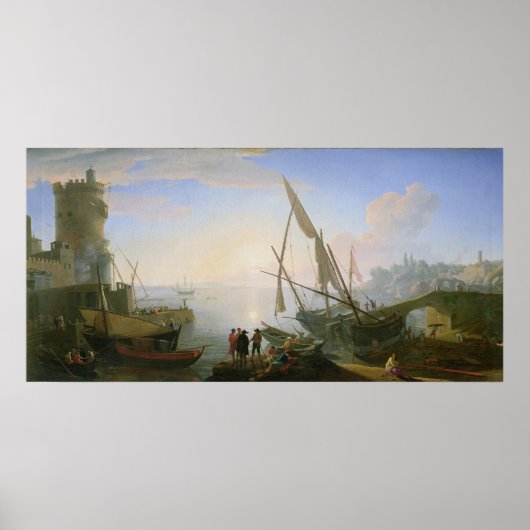 Seaport with sunset poster (Vorne)
