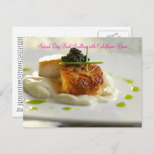 Seared Day Boat Scallops mit Califl.. Postkarte (Vorne/Hinten)