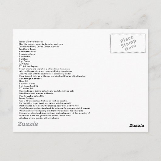 Seared Day Boat Scallops mit Califl.. Postkarte (Rückseite)
