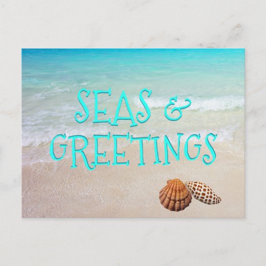 Seas and Greetings Beach Muscheln Weihnachten Post Postkarte (Vorderseite)