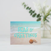 Seas and Greetings Beach Weihnachtskarte Feiertagspostkarte (Stehend Vorderseite)
