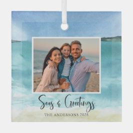 Seas and Greetings Family Foto Beach Ornament