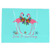 Seas and Greetings Flamingo Couple Aqua Große Geschenktüte (Rückseite)