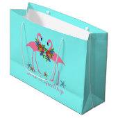 Seas and Greetings Flamingo Couple Aqua Große Geschenktüte (Vorderseite Schrägansicht)