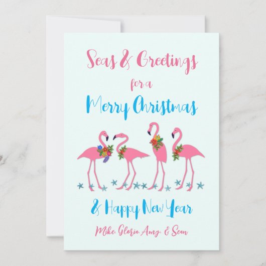 Seas and Greetings Flamingos Weihnachtskarte (Vorderseite)