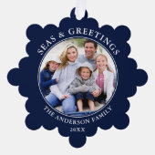 Seas and Greetings Foto Poinsettia Anchor Blue Ornament Karte (Vorderseite)