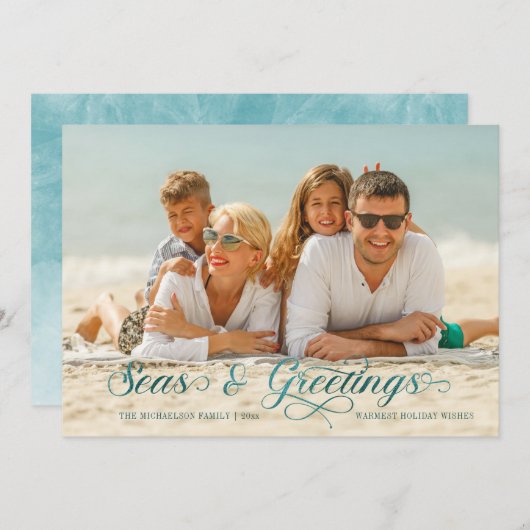 Seas and Greetings Nautical Holiday Foto Card (Vorne/Hinten)