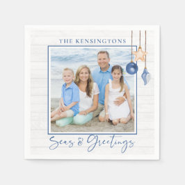 Seas and Greetings Nautical Seashell Wood Foto Serviette