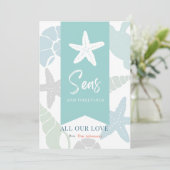 Seas and Greetings Seashell Holiday Foto Card Einladung (Stehend Vorderseite)