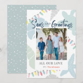 Seas and Greetings Seashell Holiday Foto Card Einladung (Vorne/Hinten)