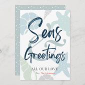 Seas and Greetings Seashell Holiday Foto Card Einladung (Vorne/Hinten)