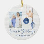 Seas and Greetings Seashell Holiday Foto Keramik Ornament (Vorne)