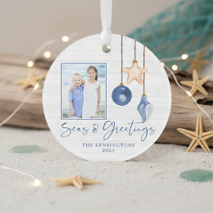 Seas and Greetings Seashell Holiday Foto Ornament