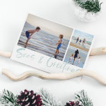 Seas & Greetings Beach Foto Collage Ferienkarte Feiertagskarte<br><div class="desc">Familie drei Foto Collage "Seas & Greetings" Strand Design Ferienkarte. Angepasst mit drei Ihrer Lieblings-Fotos,  Gruß und Familienname.</div>