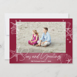 Seas & Greetings Burgundy Foto Beach Starfish Feiertagskarte
