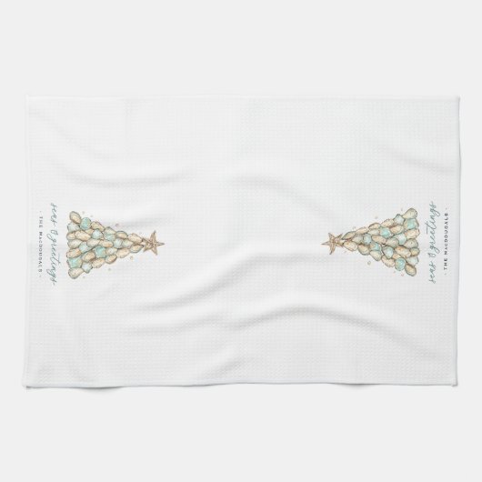"Seas & Greetings" Coastal Oyster Christmas Tree Geschirrtuch (Horizontal)