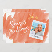 Seas & Greetings Coral & Gold Watercolor Holiday (Vorne/Hinten)
