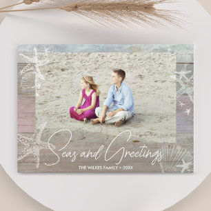 Seas & Greetings Foto Beach Starfish Seashells Feiertagskarte