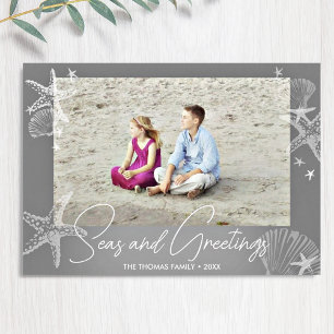 Seas & Greetings Grau Foto Beach Starfish Feiertagskarte