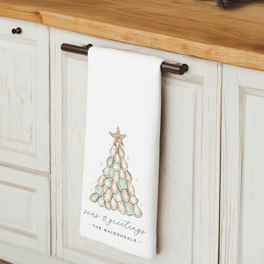 "Seas & Greetings" Küsten-Auster-Weihnachtsbaum Geschirrtuch