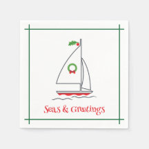 Seas & Greetings Nautic Holiday Napkin Red Green