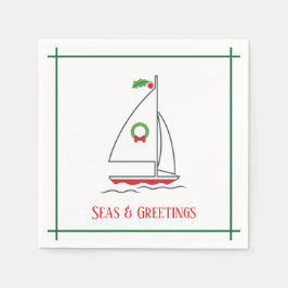 Seas & Greetings Nautic Holiday Napkin Red Green Serviette