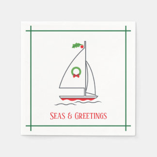 Seas & Greetings Nautic Holiday Napkin Red Green Serviette
