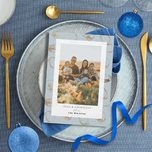 Seas & Greetings Seashell Blue Holiday Foto Card Einladung