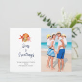 Seas & Greetings Seashell Foto Feiertagskarte (Stehend Vorderseite)