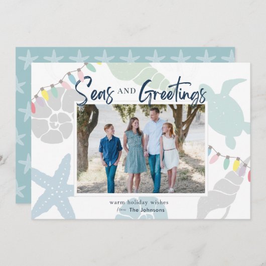 Seas & Greetings Seashell Holiday Foto Card Einladung (Vorne/Hinten)