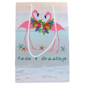 Seas n Greetings Pink Flamingos Christmas Aqua Mittlere Geschenktüte (Vorderseite)