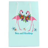 Seas n Greetings Pink Flamingos Weihnachten Mittlere Geschenktüte (Vorderseite)