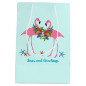 Seas n Greetings Pink Flamingos Weihnachten Mittlere Geschenktüte (Rückseite)