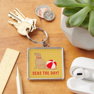 Seas the Day Beach Dog Yellow Key Chain Silver Schlüsselanhänger
