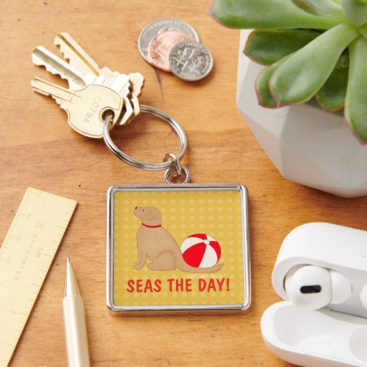 Seas the Day Beach Dog Yellow Key Chain Silver Schlüsselanhänger (Schreibtisch)