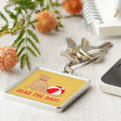 Seas the Day Beach Dog Yellow Key Chain Silver Schlüsselanhänger (Seite)