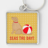 Seas the Day Beach Dog Yellow Key Chain Silver Schlüsselanhänger (Vorne)