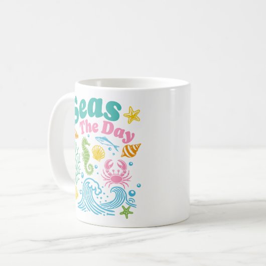 "Seas the Day" Boho farbenfrohe Küste Kaffeetasse (Vorderseite Links)