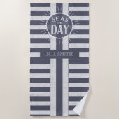 Seas the Day Bold Nautical Stripes and Name Strandtuch (Vorderseite)