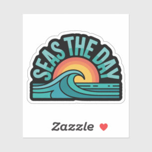 Seas the Day Bold Typografy Sun and Ocean Waves Aufkleber