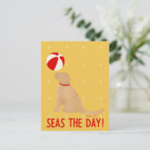 Seas the Day Golden Retriever Yellow Postcard Postkarte (Stehend Vorderseite)