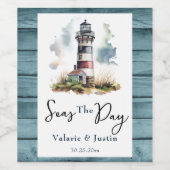 Seas the Day Lighthouse Wedding Weinetikett (Einzelnes Label)